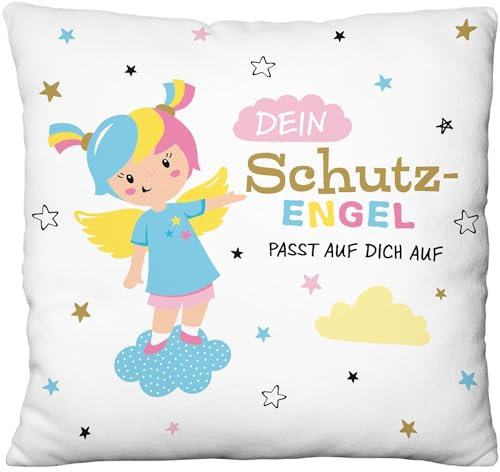 Gruss & CO Plüschkissen mit Motiv Engel | Zierkissen, 25 cm x 25 cm, 100% Polyester | Geschenk, Silvster, Weihnachten, Dekoartikel | 70244