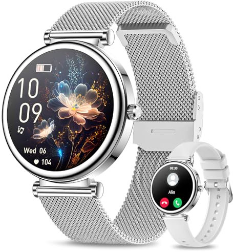 Fitoncloud Smartwatch Damen mit Telefonfunktion, 1,27 HD Touchscreen Fitnessuhr 120+ Sportmodi Menstruationszyklus Pulsuhr SpO2 Schlafmonitor, Wasserdicht IP68 Smart Watches für iOS Android, Silber