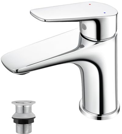 Borlon Brass Basin Mixer Tap with Pop-Up Waste and Monobloc G1/2 Hoses, Premium Chrome Finish Cloakroom Basin Taps