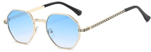 YAMEIZE Metal Small Round Irregular Rimless - Sunglasses for Women Men Trendy Hexagonal UV400 Glasses Metal Frameless Shades Driving