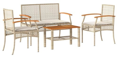 HETFTJN Sitzgruppe Outdoor Lounge Gartenmöbel Outdoor Furniture Wohnzimmer Möbel - 4-TLG. Garten-Lounge-Set mit Kissen Beige Poly Rattan für Restaurant Balkon Hof Café