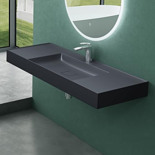 Mai & Mai Waschbecken Aufsatzwaschbecken Hängewaschbecken Waschtisch matt Anthrazit inkl. Ablaufgarnitur Mineralguss Rechteckig Waschplatz Breite: 120cm-M Colossum630