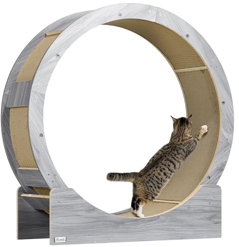 PawHut ruota per gatti ruota per gatti 91 cm con freno, tiragraffi, ruota per gatti per un sano esercizio fisico, relax, grigio