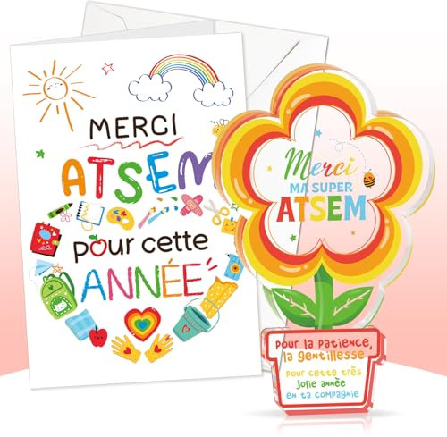 DPKOW Idee Cadeau Atsem Maternelle, Plaque Acrylique Cadeau Atsem d'École Fin d'Année, Cadeau Merci Atsem pour Cette Année Carte, Merci Ma Super Atsem Acrylique Décoration Fleur