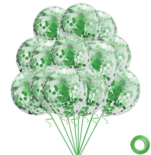 Gleemix 20Stück Konfetti Luftballons Grün Paillet Helium Ballons Geburtstag | 20 Stück 12 Zoll Latex Grün Luftballons Geburtstag, Pailletten Helium Ballons Geburtstagsdeko Hochzeiten JGA Babyparty Deko