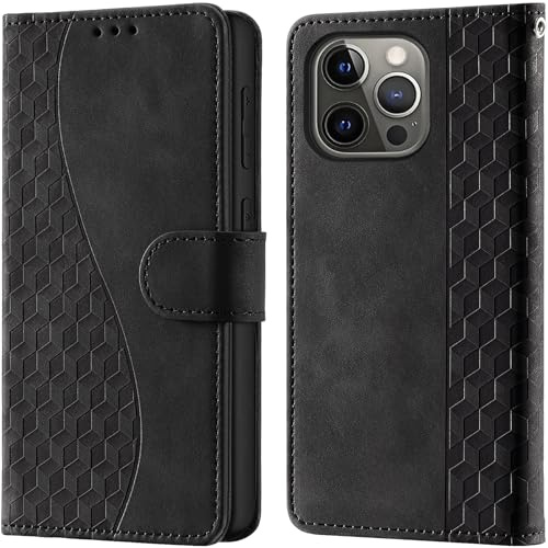 Wallet Flip Case for iPhone 13 Pro Leather Black | RFID Blocking, 3 Card Slots & 1 Cash Pocket, Magnetic Closure, Kickstand, PU Leather Flip Cover for iPhone 13 Pro