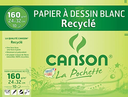 Canson - 200777100 - Pochette de 10 feuilles de papier dessin recyclé - 160 g - 24 x 32 cm