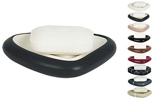 Spirella Seifenschale Steinoptik dekorative Badausstattung Seifenablage Etna Maße: 15 x 11 x 3 cm - Schwarz matt