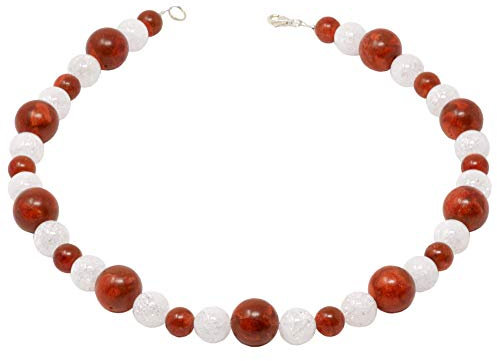 Halskette Collier Koralle Schaumkoralle & Bergkristall braun-rot-weiß 925 Silber