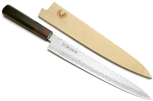 Yoshihiro VG-10 46 Schichten Hammered Damascus Sujihiki Japanischer Hobelmesser, edelstahl, 9.5'' (240mm) Rosewood Handle