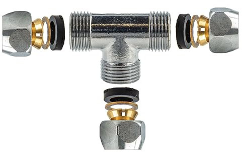 tecuro Quetschverschraubung, T-Stück, für Ø 10 mm Kupferrohr, Messing verchromt