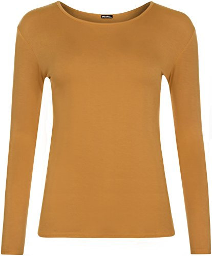 WearAll Ladies Long Sleeve T-Shirt Top Womens - Mustard - 12/14