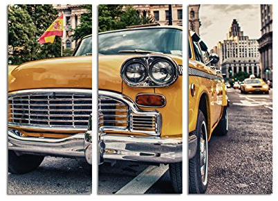 Paul Sinus Art 130x90cm – Keilrahmenbild altes Taxi Manhattan New York Vintage 3teiliges Wandbild auf Leinwand und Keilrahmen - Fotobild Kunstdruck Artprint