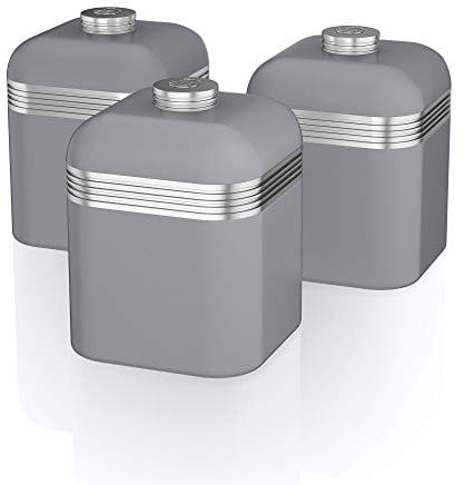 Swan SWKA1020GRN Retro Kitchen Storage Canisters, Set of 3, Iron, 1 Litre, Grey