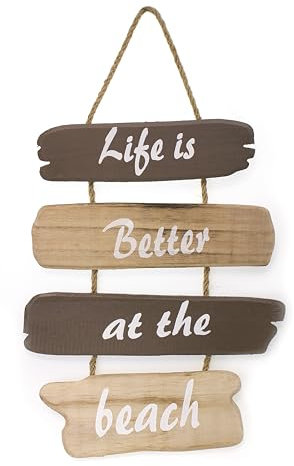 TEMPELWELT Bild Wandbild Life is Better at the beach 28 x 35 cm, Holz nazur braun, Dekoanhänger mit Spruch, Schild Holzbild Wanddekoration Wohnidee