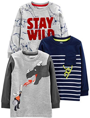 Simple Joys by Carter's Boys' 3-Pack Graphic Long-Sleeve Tees T-Shirt Set, Dinosaur/Dragon/Monster, 2 Years (Pack of 3)
