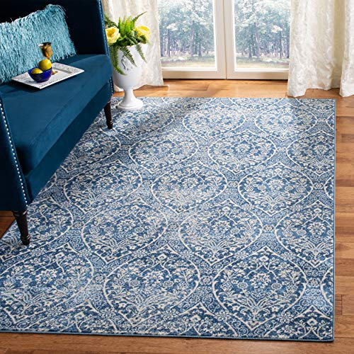 SAFAVIEH Traditionell Teppich für Wohnzimmer, Esszimmer, Schlafzimmer - Brentwood Collection, Kurzer Flor, Marineblau und Hellgrau, 91 X 152 cm
