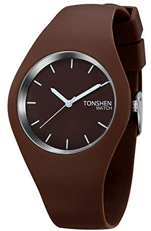 TONSHEN Damenuhr Fashion Analog Quarz Uhren Einfach Casual Kautschuk Armbanduhr für Damen Mädchen 12 Farbe (Braun)