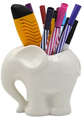 MONMOB 3.9 Ceramic Elephant Pencil Holder/Pen Holder/Flower Pot/Succulent Planter (White)