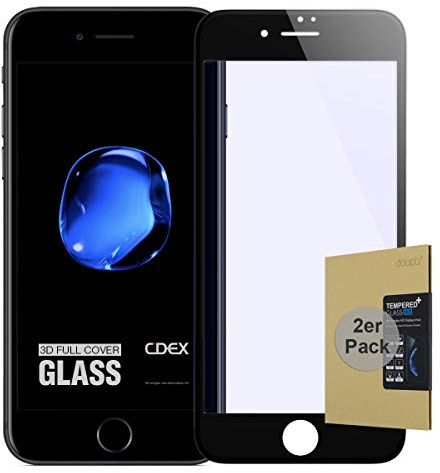 doupi 2X FullCover Panzerfolie für iPhone 7 Plus / 8 Plus (5,5 Zoll), Preimium 9H Hartglas HD Displayschutz Anti Kratzer Glas Schutzfolie (2er Pack), schwarz