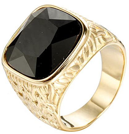HIJONES Herren Einfach Königlich Luxus Quadrat Schwarz Stein Ring Gold aus Edelstahl Hochzeit Schmuck Größe 62