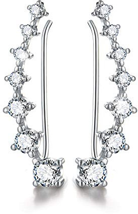 ✦Weihnachtsgeschenke für Frauen✦Winglove Ohrringe Silber 925 CZ Simulierte Diamantohr-Crawler-Manschetten Ohrklemmen Ohrclip Zirkonia Ohrringe Geschenke für Frauen.(White Gold-White Zircon)
