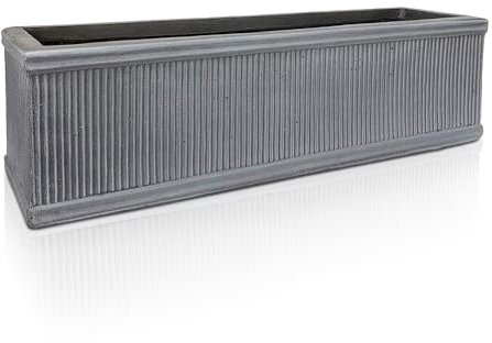 IDEALIST Large 70cm Long Window Boxes with Drainage Holes | Ribbed Reinforced Stone Windowsill Planter | Vintage Leaden Grey Rectangular Plant Pot H23 L70 W23 cm, 22 litres