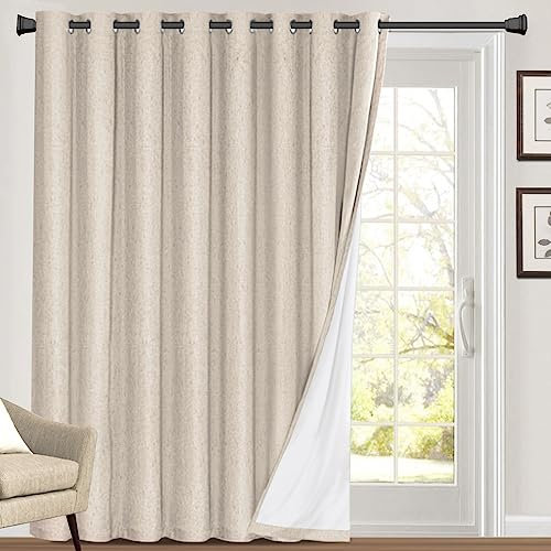 PrinceDeco Blackout Curtains 84 Inches Long Faux Linen Look Curtains for Sliding Glass Doors Room Divider Curtain for Living Room Thermal Insulated Linen with White Backing,W100 X L84 Inch, Natural