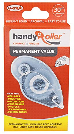 Kleberoller permanent | Doppelseitig klebend | Einfach zu benutzen | Für Büro, Haushalt, Schule/mit 30 m Klebefilm auf Rolle