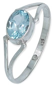 mantraroma Ring Silber Damen blau Topas Edelstein blau schlicht modern