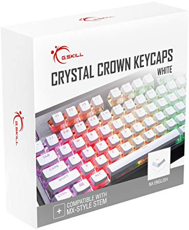 G.SKILL Crystal Crown Keycaps - Tastenkappen-Set mit transparenter Schicht für mechanische Tastaturen, volle 104 Tasten, Standard ANSI 104 Englisch (US) Layout - Weiß