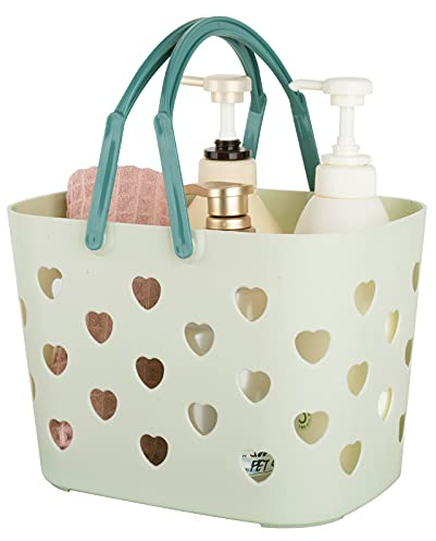 Anyoifax Panier de rangement portable en plastique avec poignée pour salle de bain, garde-manger, cuisine, dortoir universitaire, garage – Vert