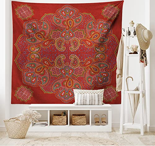 ABAKUHAUS Mandala Wandteppich, Motiv Traditionelles Paisley aus Weiches Mikrofaser Stoff Waschbar ohne Verblassen Digitaldruck, 230 x 140 cm, Bordeauxrot Weiß