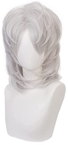 maysuwell Anime-Perücke Cosplay-Perücke Silber kurze Haare für Männer und Frauen für Halloween, Karneval, Kostümparty mit Perückenhaube
