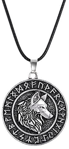 southbankstore Nordische Wikinger-Piraten-Odin-Mount-Halskette mit keltischem Wolf, Navin-Anhänger für Herren, Retro-Runen-Punk-Halsketten, männlicher Schmuck, Zink