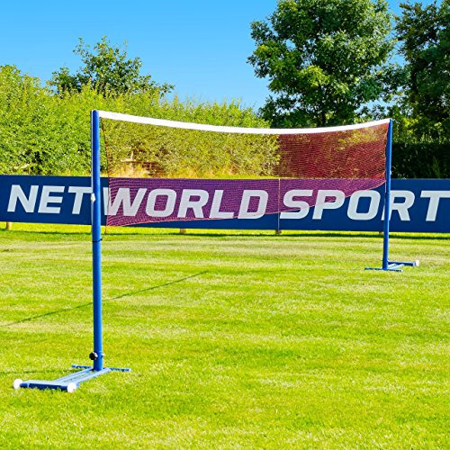 Vermont Badminton Netz und Pfosten – Stahlpfosten mit rutschfesten Rädern für Federball | Perfekt für den Garten oder Sportzentrum | 1,5 m Höhe entspricht die Profi Vorschriften (Pfosten + Netz)