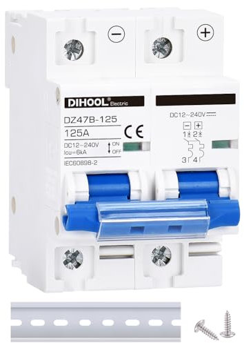 Disyuntor DC dz47 2P 125Amp 12V 24V 36V 48V DC MCB Protección contra cortocircuito Interruptor de desconexión Aislador para panel solar Batería UPS Inversor fotovoltaico PV System