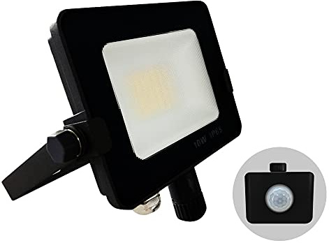G.W.S® Infinity 10W 900-1000Lms, Black Casing Outdoor IP65 Waterproof LED Floodlight with PIR Motion Sensor, Cool White (6000K), Energy Saving Security Light