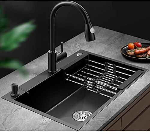 WIQUYBML Cocina Hotel/Hogar Cocina Integrada Fregadero Pequeño Cuadrado con Grifo Extraíble Barra Hotel/Hogar Cocina Integrada Fregadero Pequeño Engrosamiento Acero Inoxidable Hotel/Hogar Cocina Inte