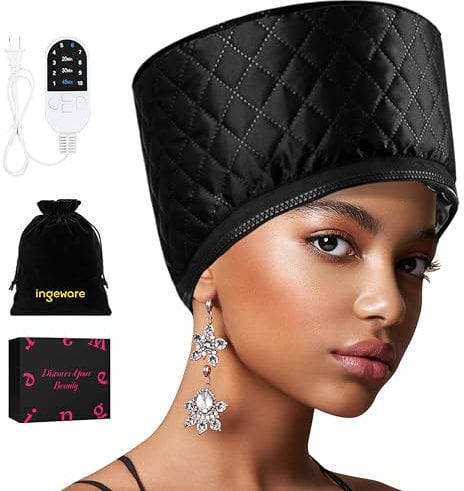Ingeware - Heat Cap for Hair Steamer, Thermal Cap for Deep Conditioning, Portable Electric Heat Cap, Black