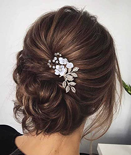 Wendalern Mariage Cristal Peigne À Cheveux Mariée Perle Strass Fleur Barrette À Cheveux Peigne Feuille D'or Postiche Cheveux Accessoires Pour Femmes Et Filles