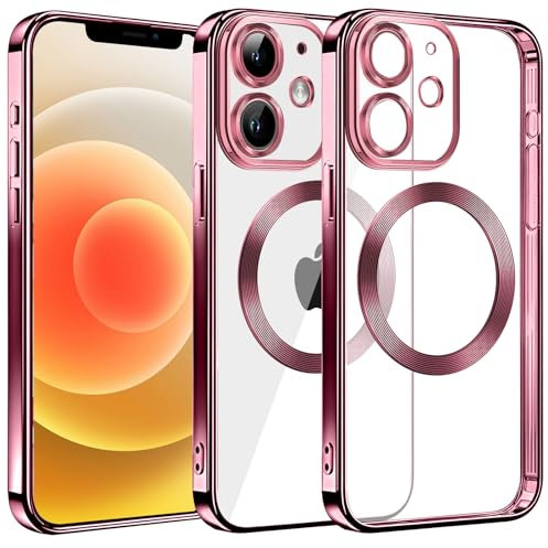 S. Dawezo Cover Magnetica per iPhone 12, Compatibile con MagSafe, Protezione Militare, Resistente ai Graffi e agli urti, Custodia Trasparente Sottile per iPhone 12, Rosa