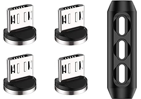 P-TECHUK Micro USB Magnetic Tips, Connector, Adapter for Charging Cable (4 x Micro USB, 1 x Tip Holder), NO Cable. A15 & A2, Silver