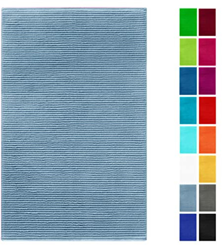 Lashuma weicher Baumwoll Badeteppich 50x80 cm Blau, aufsaugende Badematte Taubenblau, Serie: Linz