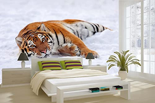 DIMEX LINE Non-Woven Photo Wallpaper Tiger in The Snow 375 x 250 cm - Non-Woven Wallpaper, Wall Mural, Wall Art - Wallpaper for Living Room, Bedroom, Office, Kitchen