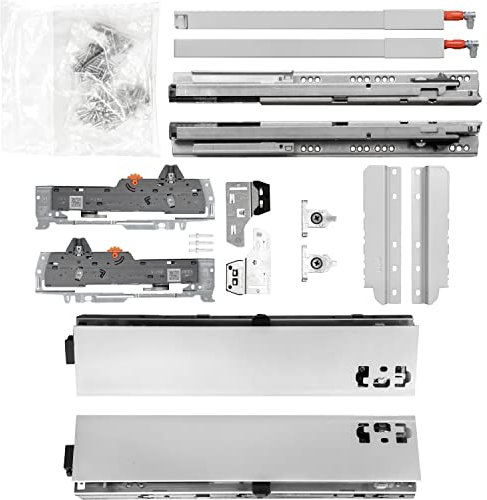 BLUM Schubladenschienen TANDEM SET; Zargenhöhe 83mm inkl. Reling 227mm, mit TIP-ON BLUMOTION, 30kg, NL550mm, grau, bis KB600mm
