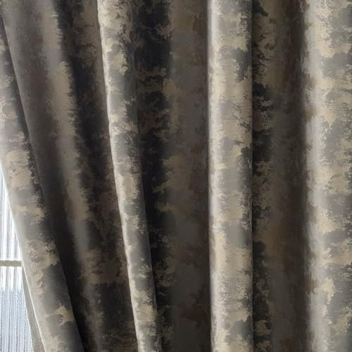 Amidoudou 1 Pair Velvet Curtains Grey for Bedroom Living Room Luxury Retro Gold Curtains (Gray, 2 PCS 66 x 90 Inch)