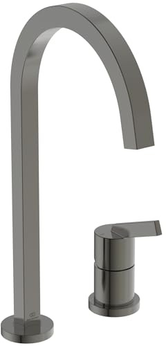 Ideal Standard – Gusto 2-Loch Küchenarmatur, Hoher Auslauf mit quadratischem Querschnitt, mit FirmaFlow Kartusche, Schwenkbereich 360°, Schaftverschraubung von unten, Magnetic Grey