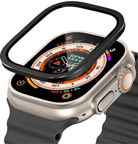 Proteggi Schermo Compatibile per Apple Watch Ultra/Ultra 2 49mm,Pellicola Protettiva in Vetro Temperato in metallo per iWatch Ultra/Ultra 2 49mm [Alta Definizione] [Antigraffio] [Senza Bolle]nero