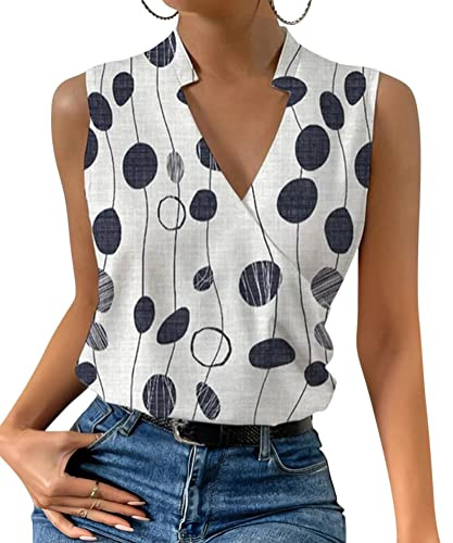 ORANDESIGNE Débardeur Femme Chic Et Élégant Top Chemisier Sexy Blouse Ample Haut Été sans Manches Tee Shirt Col V Fluide Mode Casual Chemise Classique Debardeur Travail Camisole A 16 3XL
